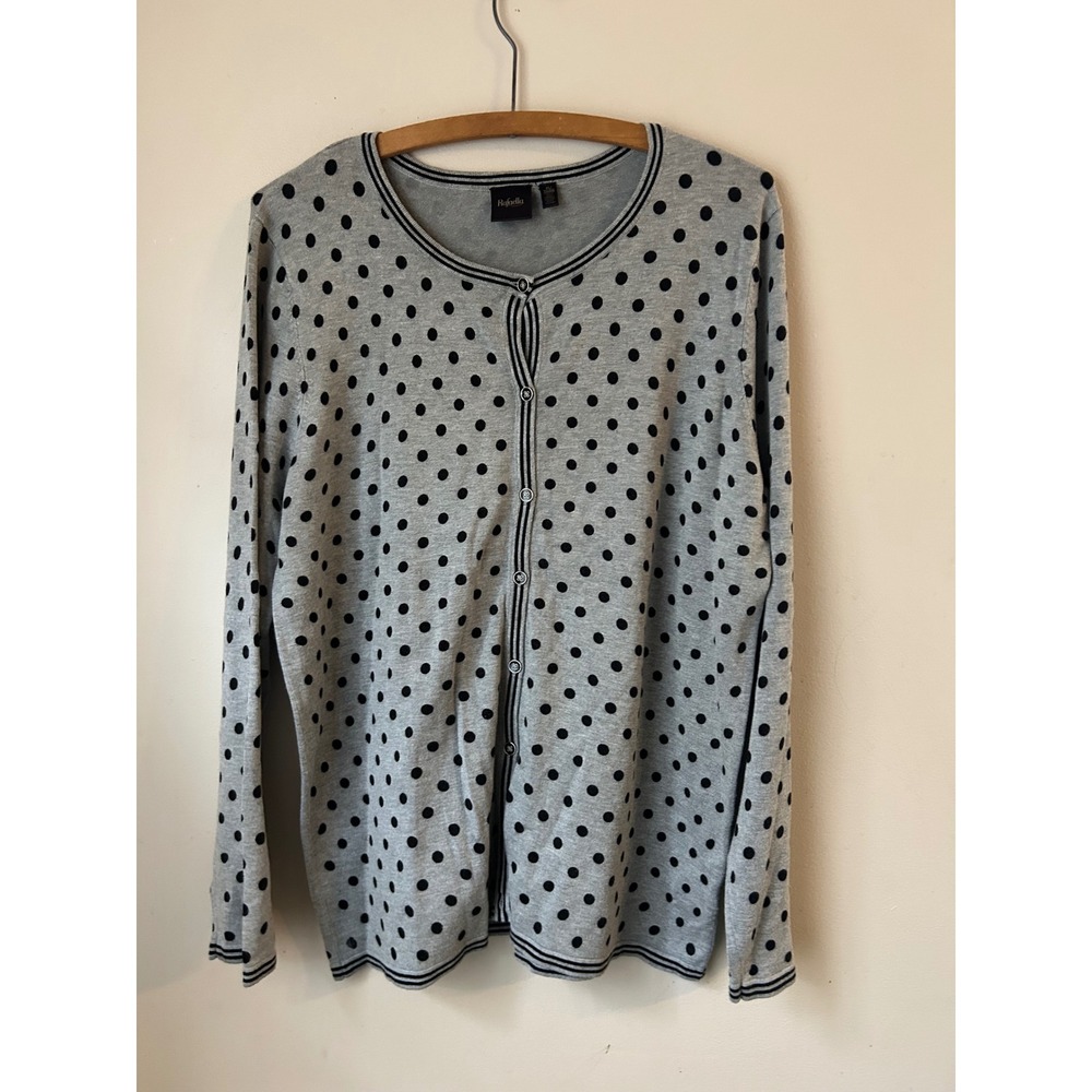 Rafaella‎ Women's Gray Black Polka Dot Button Cardigan XL Scandinavian Trendy